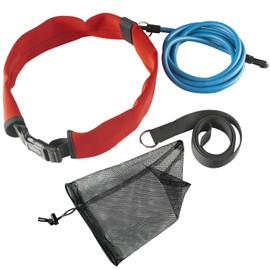 WONEWTH Swim Tether Resistance Belt Stationary Swimming, Pool Swim Bungee Training Belt, Swim Trainer Harness Belts for Adults Exercise (Red)