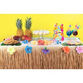 Luau Grass Table Skirt Natural Hawaiian Table Skirt Tropical Party Decorations 9 Feet x 29.5 Inch (Brown)