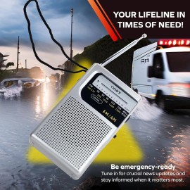 Portable AM FM Radio Compact Transistor Radio Pocket Radio Silver NYS NEW..