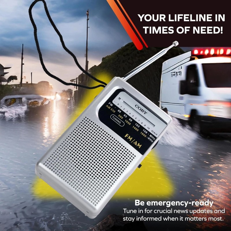 Portable AM FM Radio Compact Transistor Radio Pocket Radio Silver