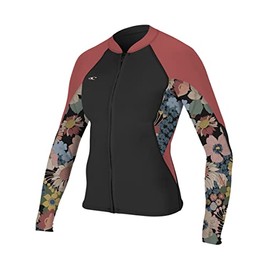 O'NEILL Women's Bahia 1/.5mm Full Zip Wetsuit Jacket, Black/Twiggy/Tea Rose, 8