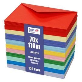 Craft UK, 150 70x110cm Envelopes for Card Making, Invitations, and More, 80gsm, Made in the UK, Lasting Quality, Brights & Pastels (15 x 10 Assorted Colours)