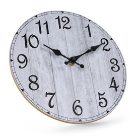 bakbrand Wall Clock Rustic Design Silent Non-Ticking Round Decor Clock Battery Operated Vintage Wall Clocks for Farmhouse, Office, Bedroom, Living Room (White B3, 10inch)