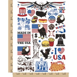 Patriotic United States USA 4th of July Independence Day Temporary Tattoo Water Resistant Fake Body Art Set Collection - Color (One Sheet)
