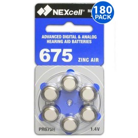 NEXcell Size 675 1.45V Zinc Air Hearing Aid Batteries (180 Pack)