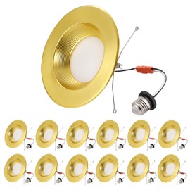 Wembanma 5/6 Inch LED Can Lights - Retrofit Recessed Lighting, 5CCT Selectable Dimmable Recessed Lighting, 13.5W 1200LM Can Light with Metal Smooth Baffle Trim, 6inch 12P Gold