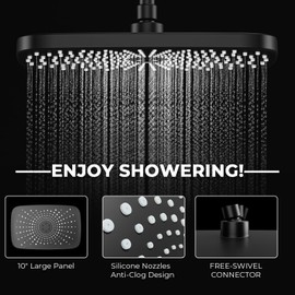 Seacity Wide Rain Shower Head With 5 Modes Handheld Showerheads, High Pressure Showerhead Combo with Extension Arm for Bathroom Accessories, Adjustable Shower Head with Anti-Clog Nozzles (Black)