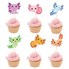 36Pcs Axolotl Cupcake Toppers Boys Girls Birthday Decorations Picks Reptile Animals Axolotl Party Supplies