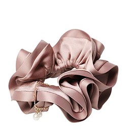 Shefun Chou Chou Volume Pearl Satin Elegant Stylish Adult Daily Hair Ornament, 4 Colors JP125 (Khaki)