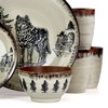 Elama Majestic Wolf 16 Piece Round Stoneware Dinnerware Set in