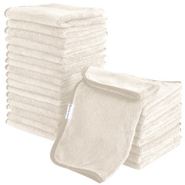 Cosy Family 24 Pack Soft Washcloths Set - 12 x 12 inches, Quick Drying - Highly Absorbent Coral Velvet Fingertip Towel Bathroom Wash Clothes for Bath, Spa, Facial, Kitchen - Cream