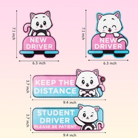 BeYumi 4pcs Cartoon Cat Student Driver Car Magnet, 9 Inch Cute New Driver Sign for Car Cartoon Reflective Student Driver Car Magnet Sticker Gift for Teen Girls Reusable Car Bumper Safety Sign