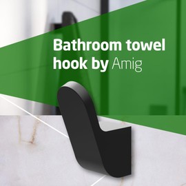 Amig - Bathroom Towel Hook Mod. Oma-8 | Wall-Mounted Towel Hook Screws Included | 25 x 58 x 40 mm | Zamak | Matt Black.