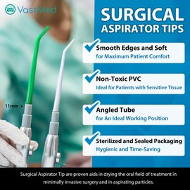 25 PCs Dental Grade Disposable Surgical Aspirator Tips Green 1/4 by VASTMED | Plastic Dental Surgical Aspirator Aspirating Suction Tips for Dental Clinic