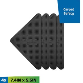 Croc Grip Mat and Rug Gripper, 4 Self-Adhesive, Anti-Curl, Non-Slip Stickers for Area Rugs and Runners, Washable, Reusable for Hardwood, Luxury Vinyl Tile and Laminate Floors, 7.4in. x 5.5in., Black