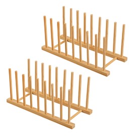 HBlife 2pcs Heighten and Widen Bamboo Dish Dying Rack Pot Lid Plate Organizer Holder for Cabinet, Cutting Board Stand Drainer Storage Plate Rack for Dish, Pot Lid, Bowl, Cup, Cutting Board and Books