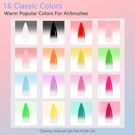QUEVINA 16 Colors Airbrush Gel Nail Polish Set – Safe, Odorless Formula for Stunning Nail Art – No Dilution Needed, Long-Lasting & Vibrant Shades 16X15ml