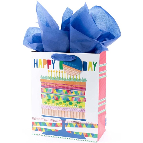 Hallmark 13" Large Gift Bag with Tissue Paper (Bright Cake) for Birthdays, Parties and More