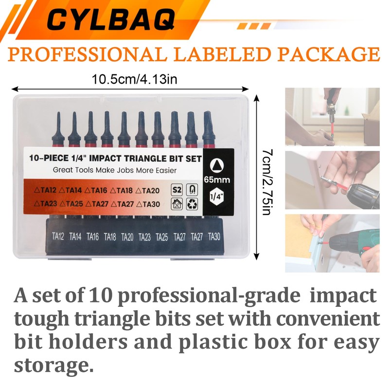 CYLBAQ Impact Triangle Head Screwdriver Bits, 10pcs 65mm S2 Steel