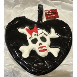 Deceptions Black Heart Shaped Skull & Crossbones Purse Wristlet, Textured, 3D Effect Skull