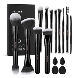 Magefy Brochas Maquillaje Profesional Pcs Doble Punta Kit Aluminio Esponjas Caja Regalo Negro