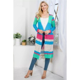 ODDY Womens Plus Size Blue Colorblock Open Front Cardigan 1XL Sweater Pockets