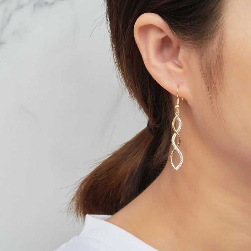 Philip Jones Gold Plated Twist Drop Earrings Created with Zircondia®