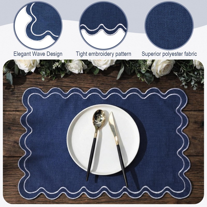 Gandeer Linen Placemats Set of 12 Scalloped Placemat 13 X19