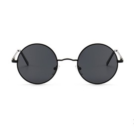 JoXiGo Sunglasses Men Women Polarised UV400 Round Metal Frame Classic Retro Glasses, Black-black