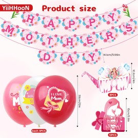 33 Pcs Mothers Day Decorations, Happy Mother's Day Banner and Mother's Day Hanging Swirls, Mothers Day Balloons Paper Glasses Mothers Day Hanging Ornament for Mother’s Day Party Decor
