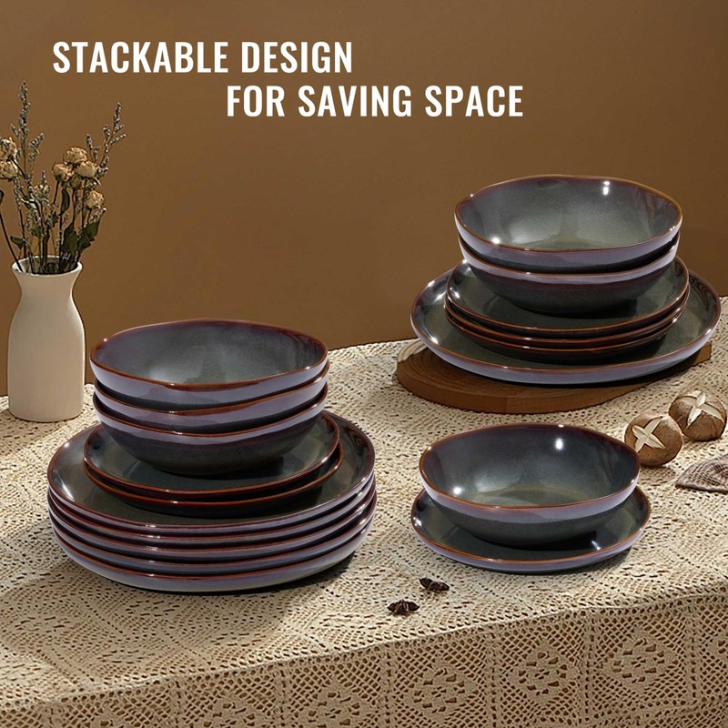 Herogo Stoneware Dinnerware Sets for 8, 24 Piece Plates and