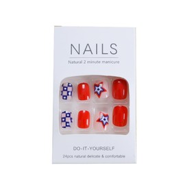 CCIJESW 24pcs short Press on Nails Square Fake Nails Cute White Stars Gradient Glue on Nails Red Nails Press on Glossy Acrylic Nails Full Cover Stick on Nails4th of July False Nails for Women