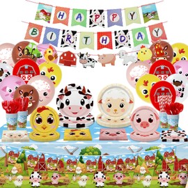 Farm Birthday Decorations -181 Pcs Farm Birthday Party Supplies serves 20, Farm Animal Tableware Set for Farm Theme Birthday Decorations Boys and Girls Birthday Party