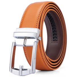 XDOVET Men's Ratchet Belt with Leather, Slide Belt for men 1 3/8 inches Wide
