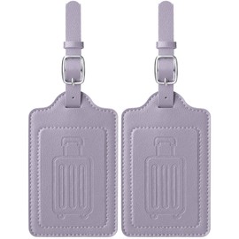 Teskyer Leather Luggage Tags for Suitcases, TSA Approved Luggage Tag with Privacy Protect Flap Cover, 2 Pack, Purple
