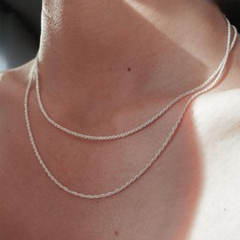 Diorra 2Pcs Silver Chain 925 Sterling Silver Necklace for Women Dainty Layered Curb Snake Figaro Chain Hypoallergenic Necklaces Jewellery Birthday Gifts for Women