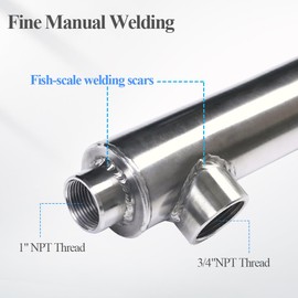 AB 33'' Side Arm Heat Exchanger Single Wall Fin Heat Exchanger Fin-Enhanced Stainless Steel 304 1"FNPT Water Heater and 3/4" FNPT Cold Water 18,500 Btu/hr