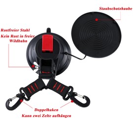 Tawveml Set of 2 Suction Anchors with 4 Hooks, Suction Holder for Easy Fixing Without Drilling, Multifunctional Suction Cup for Camping, Motorhome, Workshop, Awnings, Tarps and Vehicle Covers