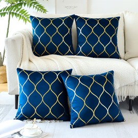 JOTOM Velvet Cushion Covers 45x45cm Gold Geometric Decorative Pillow Cases Cushions Soft Solid Velvet Luxury Throw Pillow Covers for Sofa Couch Living Room Bed Decor Set of 4 (Navy)