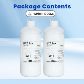 DTF Ink White 1000 ml 2-Pack, Premium DTF Printer Heat Transfer Ink Refill for ET-8550 L1800 R2400 L800 DX5 DX7 5113 XP600 I3200 P400 P800 XP15000 All DTF Printers Ink, DTF Transfer Ink for PET Film
