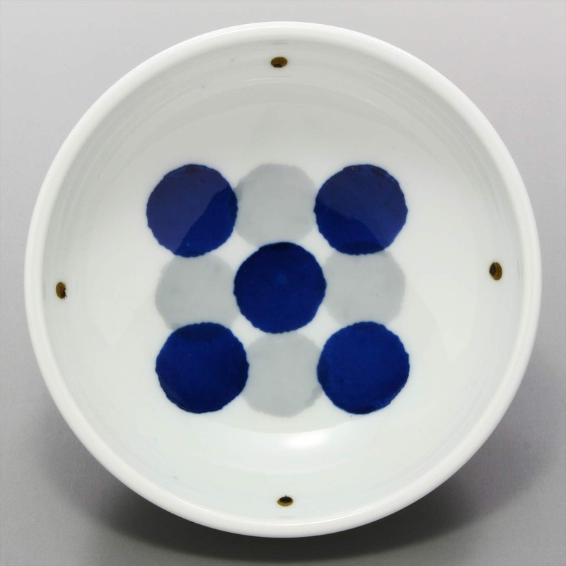Hama Pottery Indigo Round Crest Tamabuchi Flat Pot 05-23 13.5cm