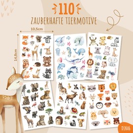 MeinBaby123 110 Skin-friendly Children's Tattoos with Cute Animals, Tattoo Children, Children's Tattoos to Stick, Gift for Children, Vegan & Made in Germany (1 x Dinos) (Cute Animals)