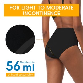 IRISMORII Adult Incontinence Protective Underwear for Women Reusable Bladder Leakage Protection Brief Postpartum 56 ml Absorbency Panties 3 Pack (Skin-Skin-Black, 2XL)
