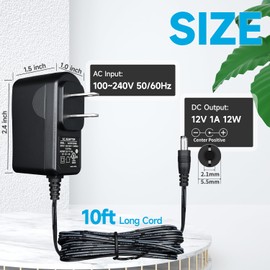 UL Listed 12V 1A 10ft Power Supply Adapter with 8 Tips, Regulated 12Volts 1000mA 12W AC Adapter Charger Replacement for LED Strip Light Keyboard BT Speaker Router CCTV Camera Webcam DVR NVR and More
