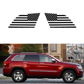 Rear Side Window American Flag Decal Fit for Jeep Grand Cherokee 2011-2021 PreCut Matte Black Vinyl American Flag Decal, (1 Pair)