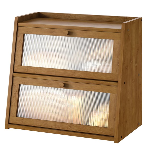 kiplant Bread Box for Kitchen Counter, Double Layer Large Bamboo