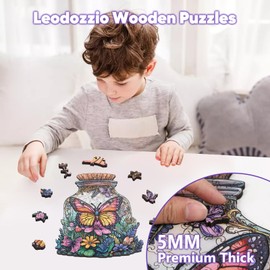 Leodozzio Butterfly Wooden Jigsaw Puzzle 200 Pieces, 5MM Thick Unique Shaped Puzzle, Home Wall Decor, Creative Gift for Women & Girls, Valentine’s Day, Mother’s Day, Family Game, 8.8 x 12.2 Inch