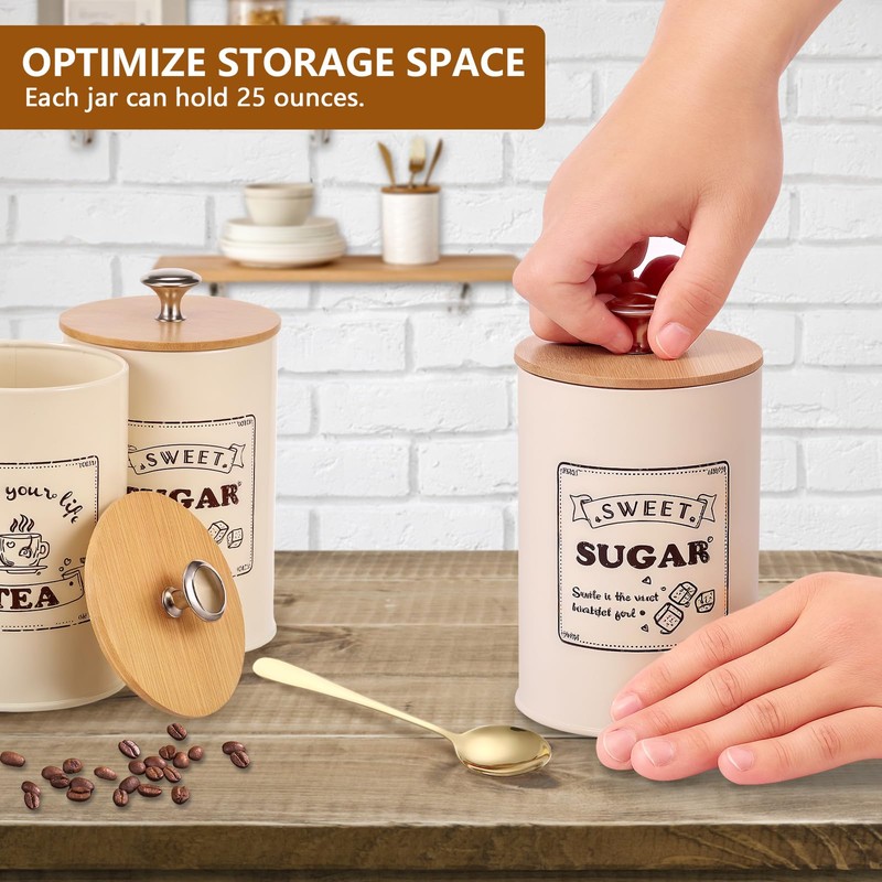UKQRRTC 3 Pack Metal Coffee Sugar Tea Canister Set, Large