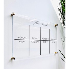 Large Clear Acrylic Weekly Calendar for wall | Dry-Erase Message White Board Calendar Wall Mounted Office Home Family Organization Tools Must Haves School Kids Adult Mom Teen Monthly Weekly ADHD Tools
