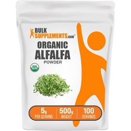 BulkSupplements.com Organic Alfalfa Grass Powder - Alfalfa Supplement, Green Superfood Powder - Vegan & Gluten Free, 5g per Serving, 500g (1.1 lbs) (Pack of 1)